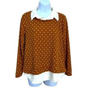 Medium Beige Brown Polka Dot Sweater Pullover Stretch Twee 8 10 Academia
